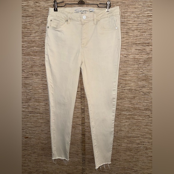 Seven 7 for All Mankind Jeans Ankle Skinny Raw Hem Cream Beige Size 10 - Picture 1 of 8